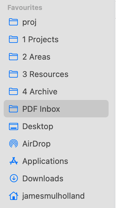 MacOS sidebar with 'PDF Inbox' folder